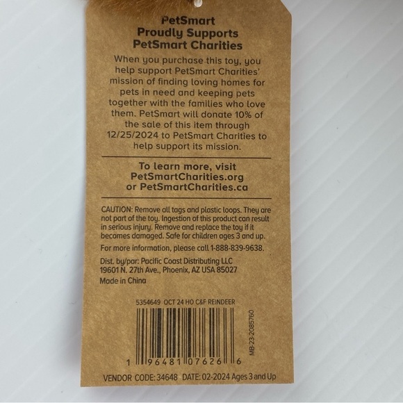 PetSmart Squeak Plush Toy Fortune the Reindeer NEW Brown Dog Toy 11 inches - Picture 5 of 9